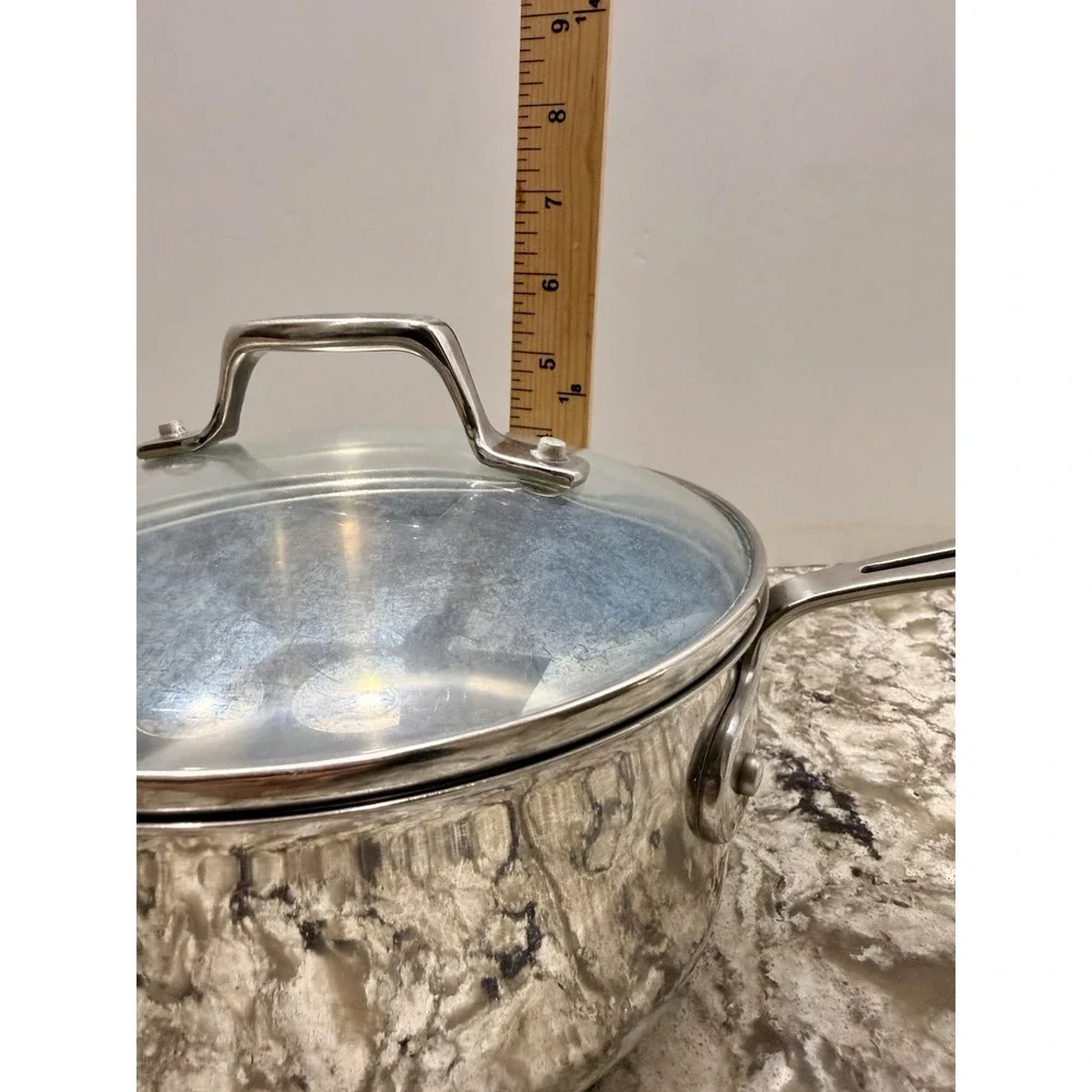 EMERIL All Clad 2 Quart Stainless Steel Sauce Pan Stock Pot w/Lid Copper Core